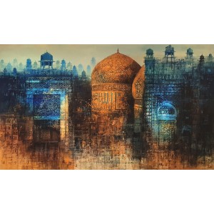 A. Q. Arif, 24 x 42 Inch, Oil on Canvas, Cityscape Painting, AC-AQ-551